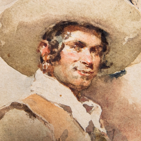 Ludovico Marchetti, "Ritratto di spadaccino", acquerello su carta, firmato, 1876 image 5