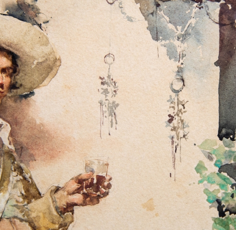 Ludovico Marchetti, "Ritratto di spadaccino", acquerello su carta, firmato, 1876 image 6